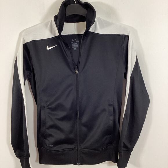 Nike Dri Fit Full Zip Track Jacket Black White Women Medium Running Coat - Picture 1 of 11